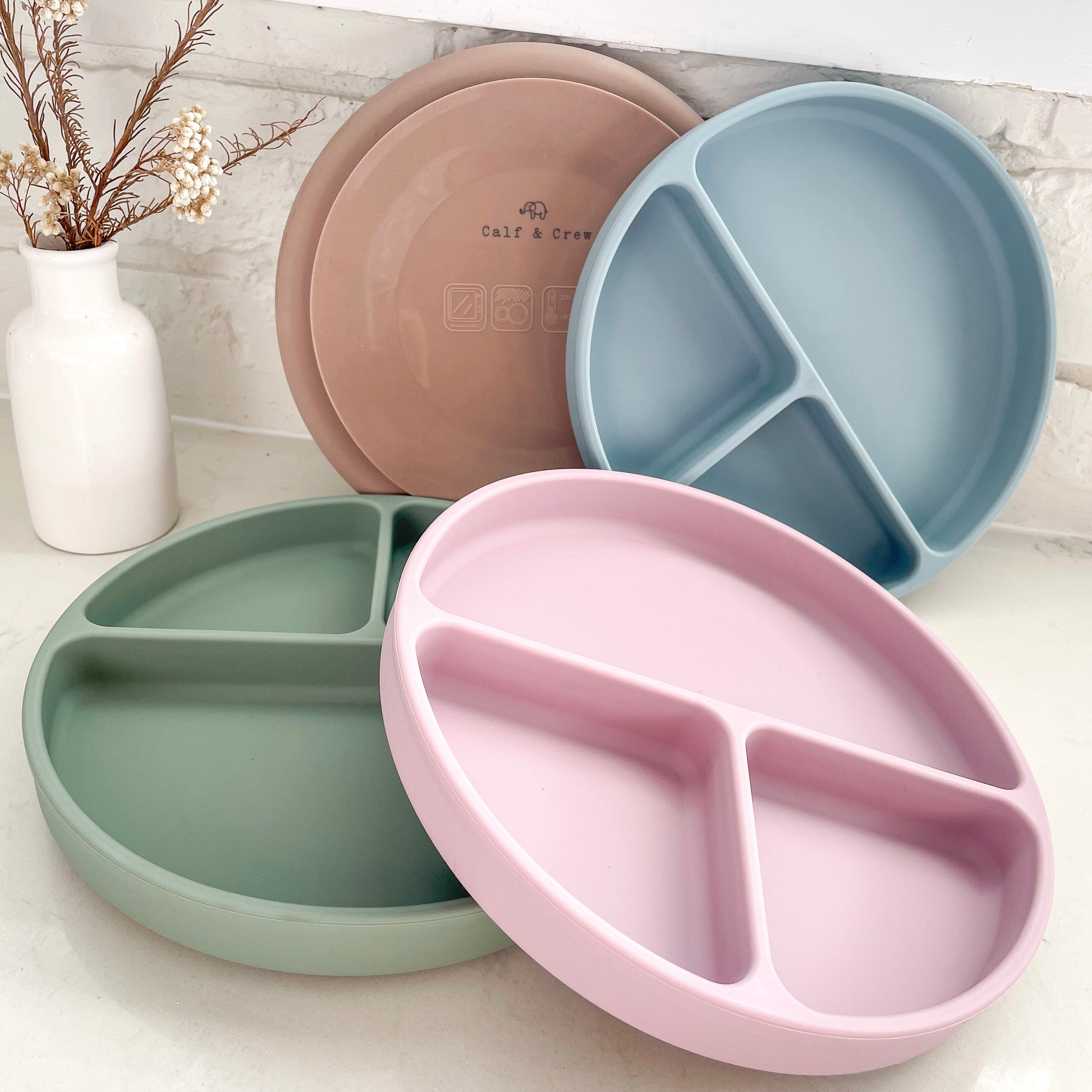 Silicone Baby Plate w/divider and suction base - Sage